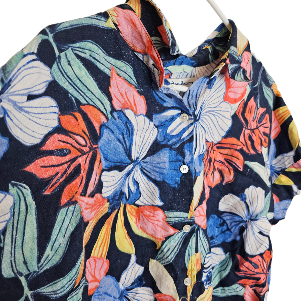 Tommy Bahama Womens Floral Linen Hawaiian Shirt Sz XL Tropical Resortwear Beach - Picture 5 of 7